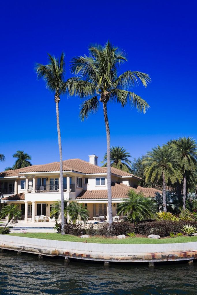 Palms in Front of House Building in California 